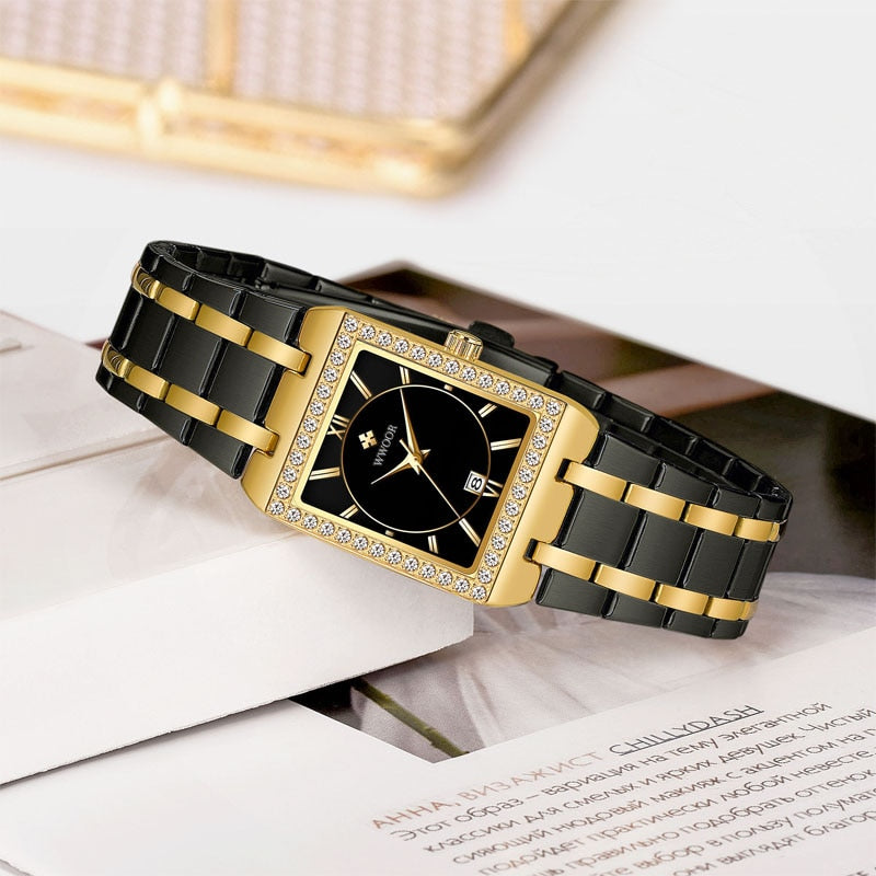 WWOOR Reloj New Fashion Ladies Diamond Watch Top Brand Luxury Square Wrist Watch Simple Women Dress Small Watch Relogio Feminino