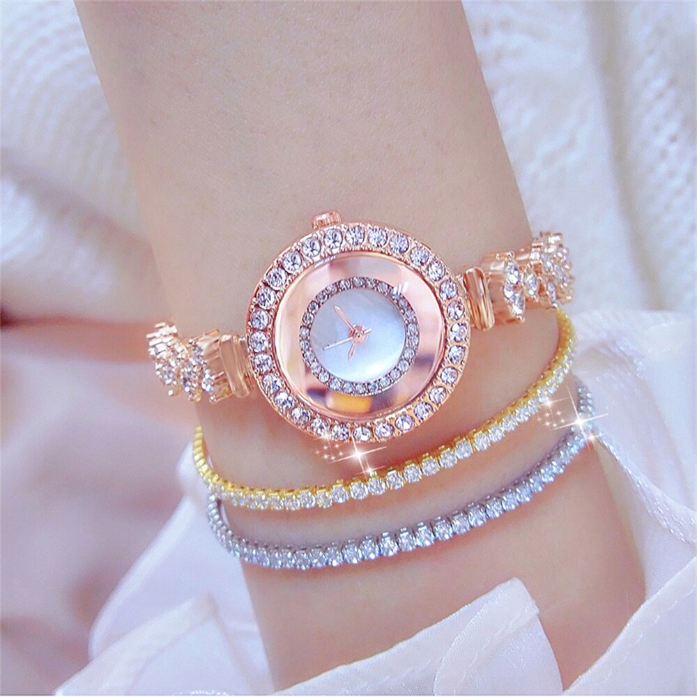 New Fashion Diamond Watch For Women Luxury Crystal 3PCS Rose Gold Quartz Watch Wristwatch Analog Dress Female Clock Ladies Reloj Rose Gold Set 3