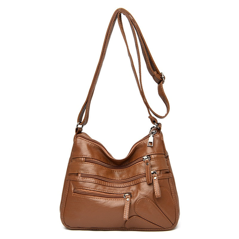 High Quality Women's Soft Leather Shoulder Bags Multi-Layer Vintage Crossbody Bag Luxury Designer Female Handbag and Purse yellow brown2