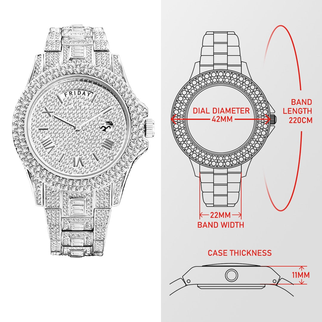 Relogio Masculino Luxury Iced Out Diamond Multifunction Watch