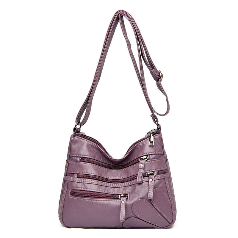 High Quality Women's Soft Leather Shoulder Bags Multi-Layer Vintage Crossbody Bag Luxury Designer Female Handbag and Purse purple2