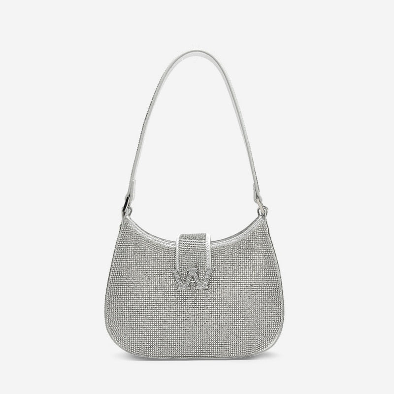 MABULA Rhinestone Bling Women Shoulder Bags Small High Quality Diamond Tote Handbag Luxury Design Half Moon Purse Crossbody Bag Large size-3