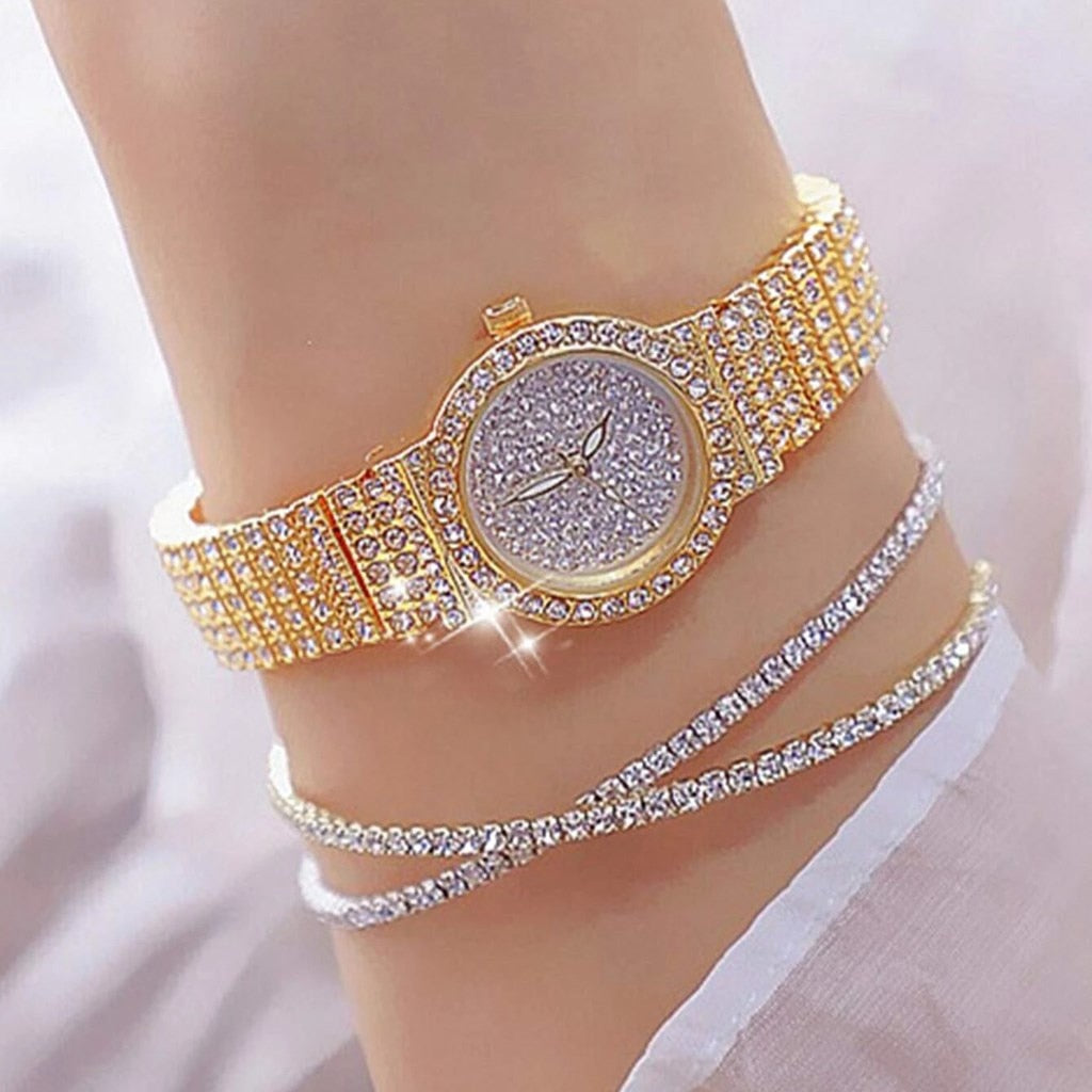 New Fashion Diamond Watch For Women Luxury Crystal 3PCS Rose Gold Quartz Watch Wristwatch Analog Dress Female Clock Ladies Reloj Gold Set 1
