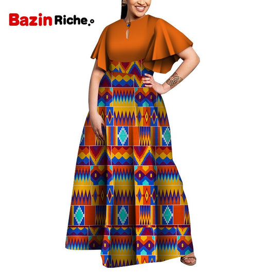 Plus Size Party Dress African Dresses for Women New Bazin Riche Style Clothes Graceful Lady Print Wax Clothing WY5564 24FS1402