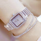 New Fashion Diamond Watch For Women Luxury Crystal 3PCS Rose Gold Quartz Watch Wristwatch Analog Dress Female Clock Ladies Reloj Silver Set 2