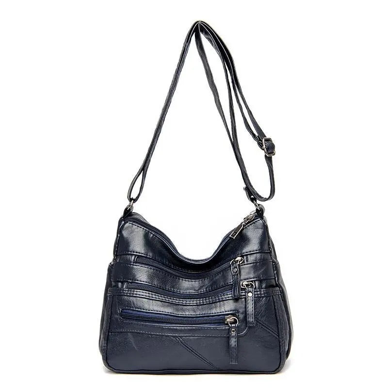 High Quality Women's Soft Leather Shoulder Bags Multi-Layer Vintage Crossbody Bag Luxury Designer Female Handbag and Purse dark blue5