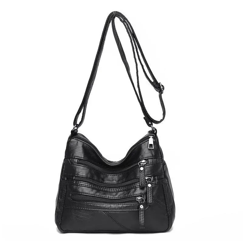 High Quality Women's Soft Leather Shoulder Bags Multi-Layer Vintage Crossbody Bag Luxury Designer Female Handbag and Purse black5