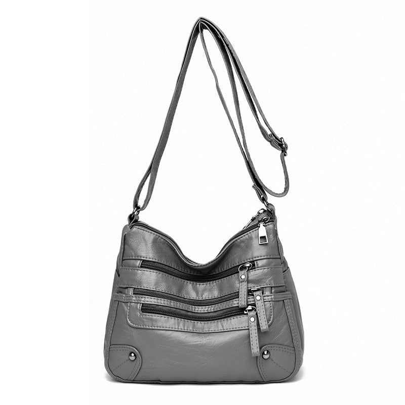 High Quality Women's Soft Leather Shoulder Bags Multi-Layer Vintage Crossbody Bag Luxury Designer Female Handbag and Purse gray1