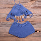 Shells Tassel Bikinis Knitted Crochet Swimsuit Swimwear Brazilian Summer Solid Bathing Suit Beachwear Blue