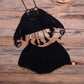 Shells Tassel Bikinis Knitted Crochet Swimsuit Swimwear Brazilian Summer Solid Bathing Suit Beachwear Black
