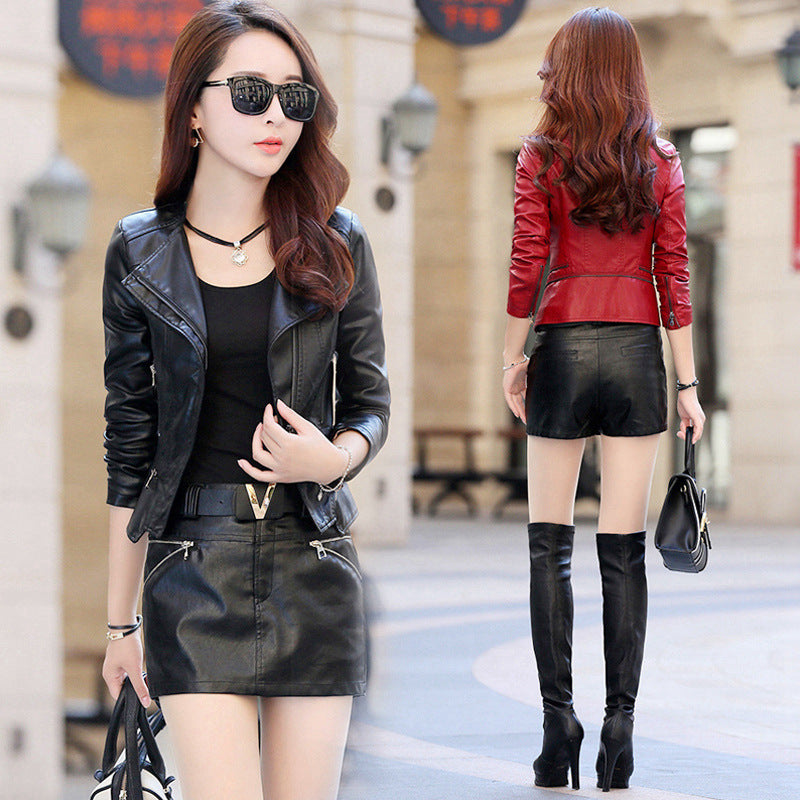Short Leather Jacket Ultra short New Spring Autumn Fashion Self cultivation High waisted Small All match Thin Coat Black 2xl