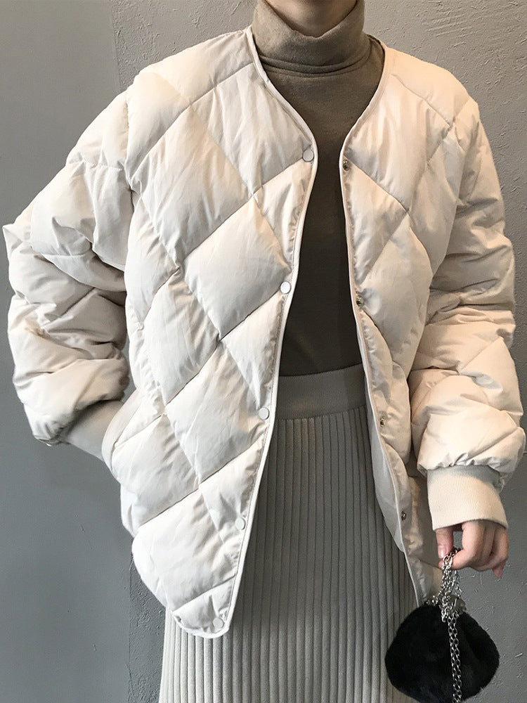 Short Lingge Down Padded Jacket Winter Korean Small Padded Jacket Loose And Thin Thickened Warm Coat White M recommends 95-110 jin