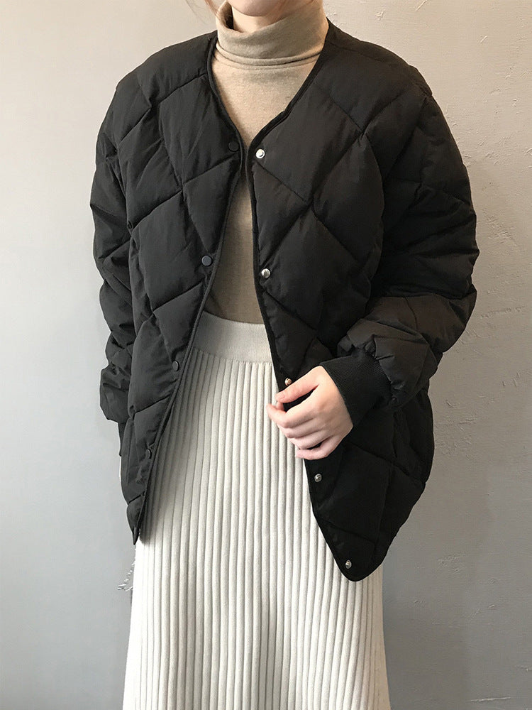 Short Lingge Down Padded Jacket Winter Korean Small Padded Jacket Loose And Thin Thickened Warm Coat Black