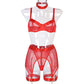 Six Piece Heavy Industry Complex Erotic Underwear Large Mesh Metal Lingerie Red
