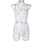 Six Piece Erotic Mesh Metal Lingerie White