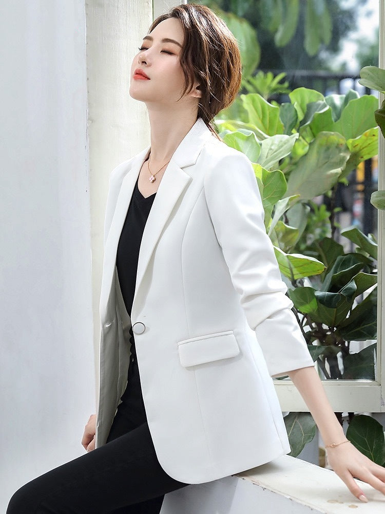 Small Suit Jacket Spring And Autumn New Korean Version Slim Temperament Casual Ladies Suit Jacket Top White