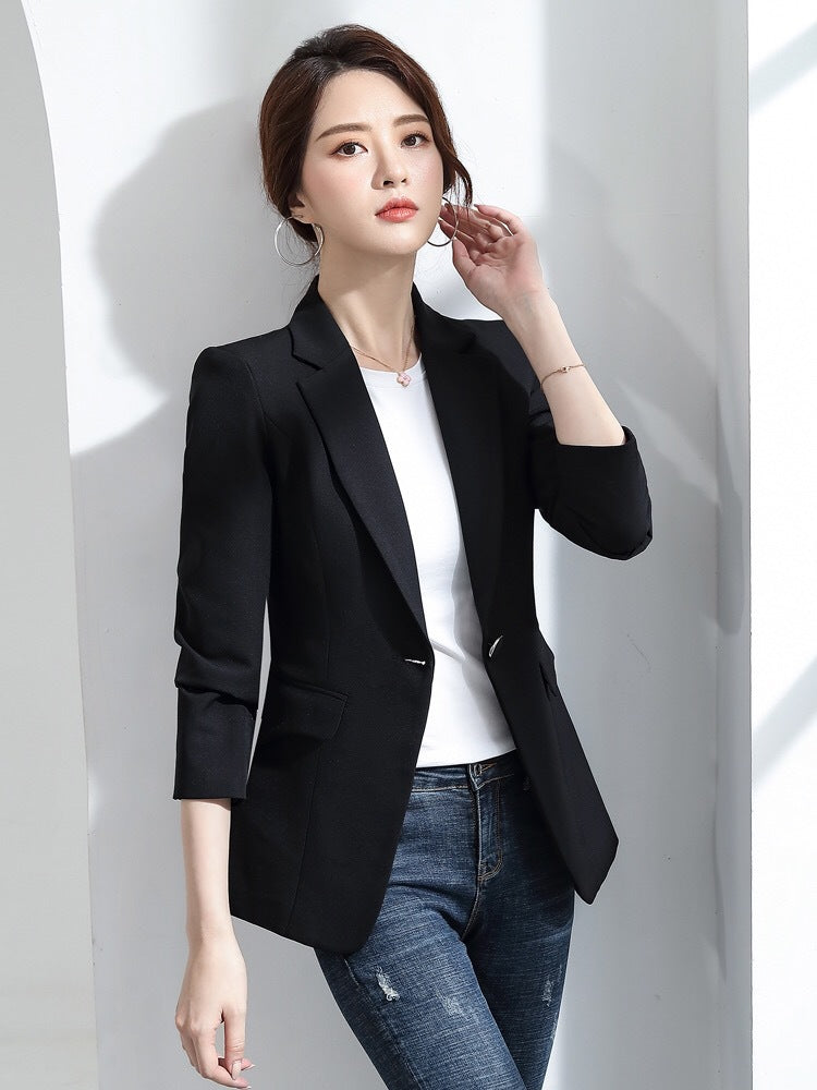 Small Suit Jacket Spring And Autumn New Korean Version Slim Temperament Casual Ladies Suit Jacket Top Black