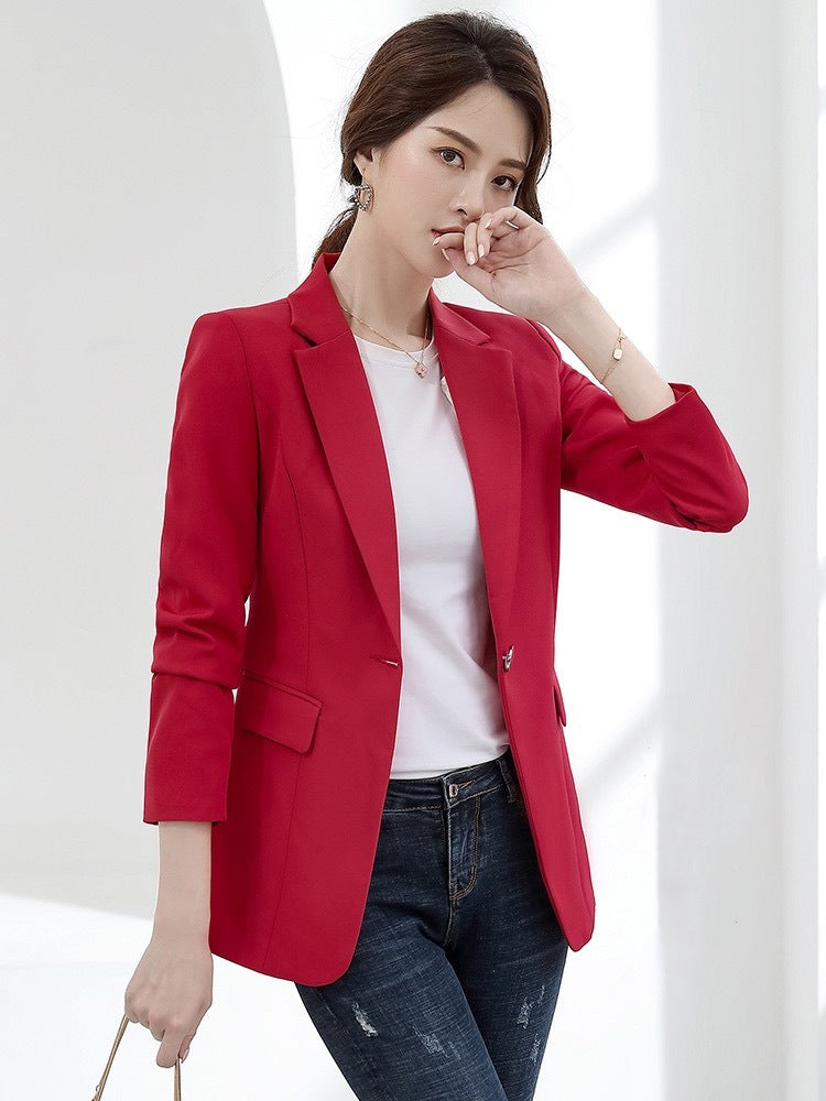 Small Suit Jacket Spring Autumn New Version Slim Temperament Casual Ladies Suit Jacket Top Red 2xl
