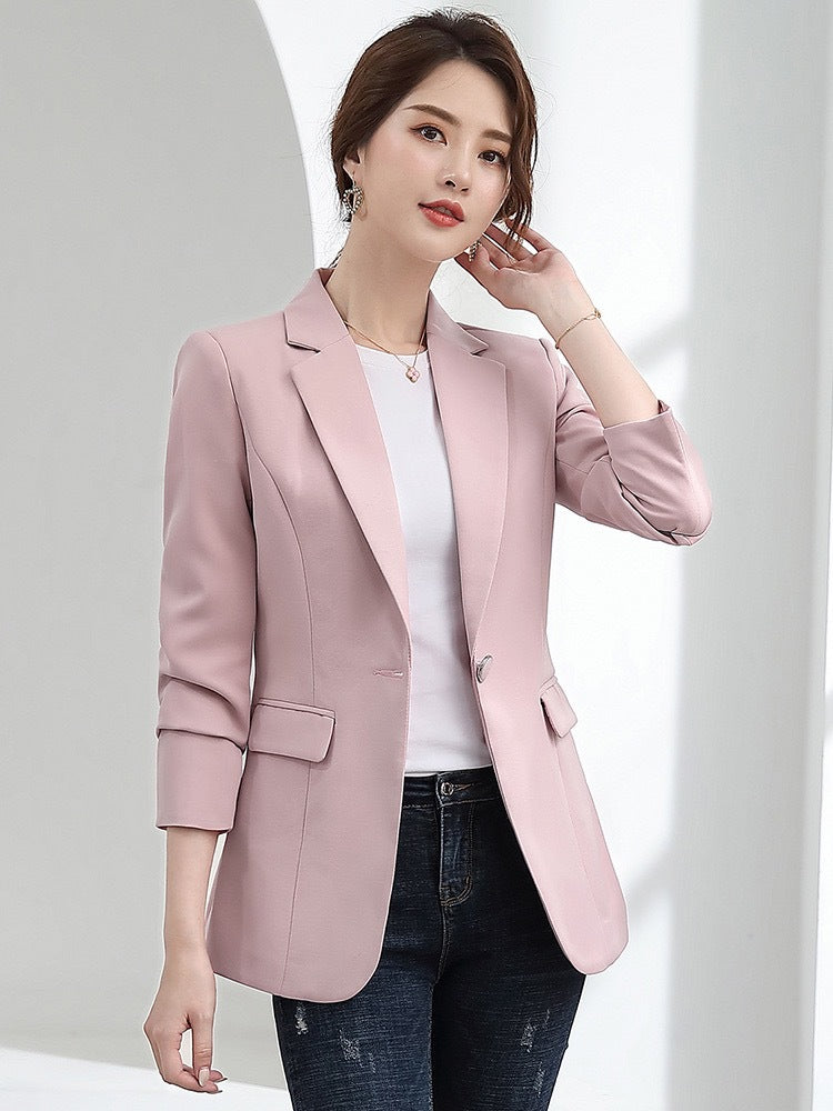 Small Suit Jacket Spring And Autumn New Korean Version Slim Temperament Casual Ladies Suit Jacket Top Light pink