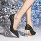 Snakeskin Shoes Autumn New French High Heels Pointed Toe Stiletto Fashion Shoes Black Silver