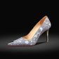 Snakeskin Shoes Autumn New French High Heels Pointed Toe Stiletto Fashion Shoes Black Silver Black 39
