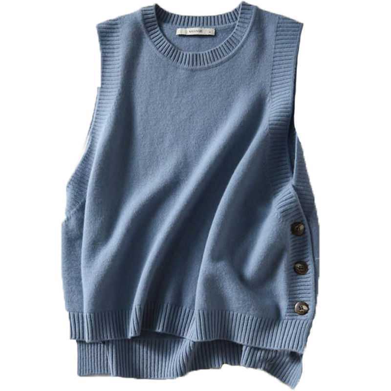 Spring And Autumn Sleeveless Knitted Waistcoat Loose Round Neck Sweater Vest Korean Style Outer Wear Wild Waistcoat Small Outer Wear Haze blue [original authentic] ] Xl recommends 130-140 kg