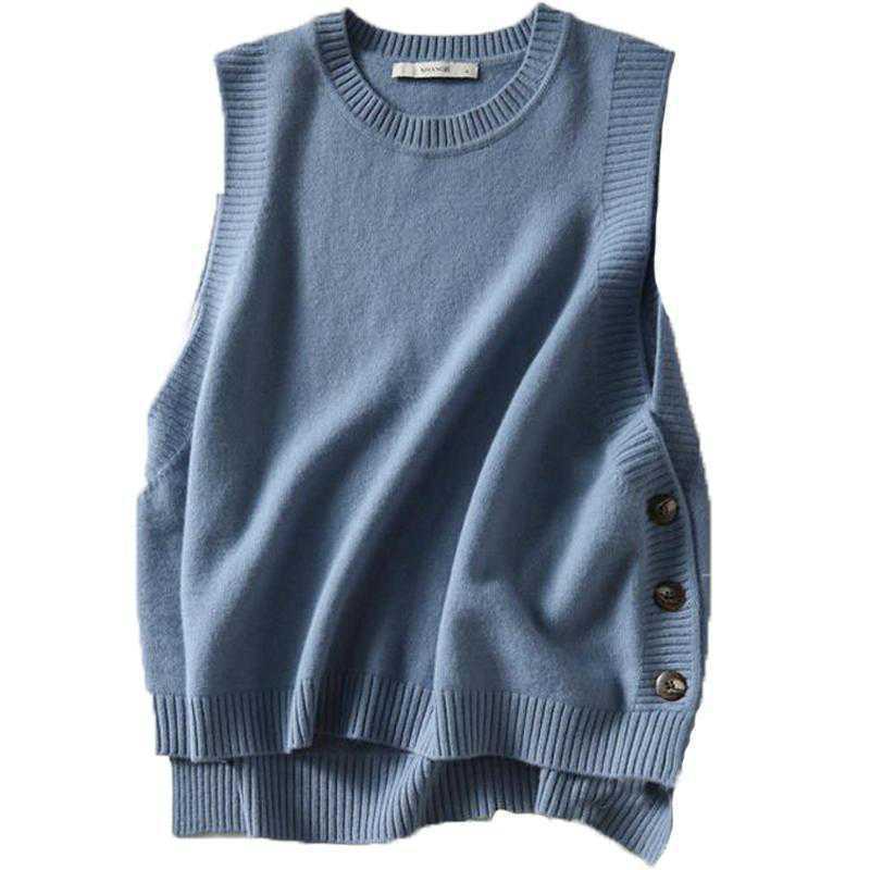 Spring And Autumn Sleeveless Knitted Waistcoat Loose Round Neck Sweater Vest Korean Style Outer Wear Wild Waistcoat Small Outer Wear