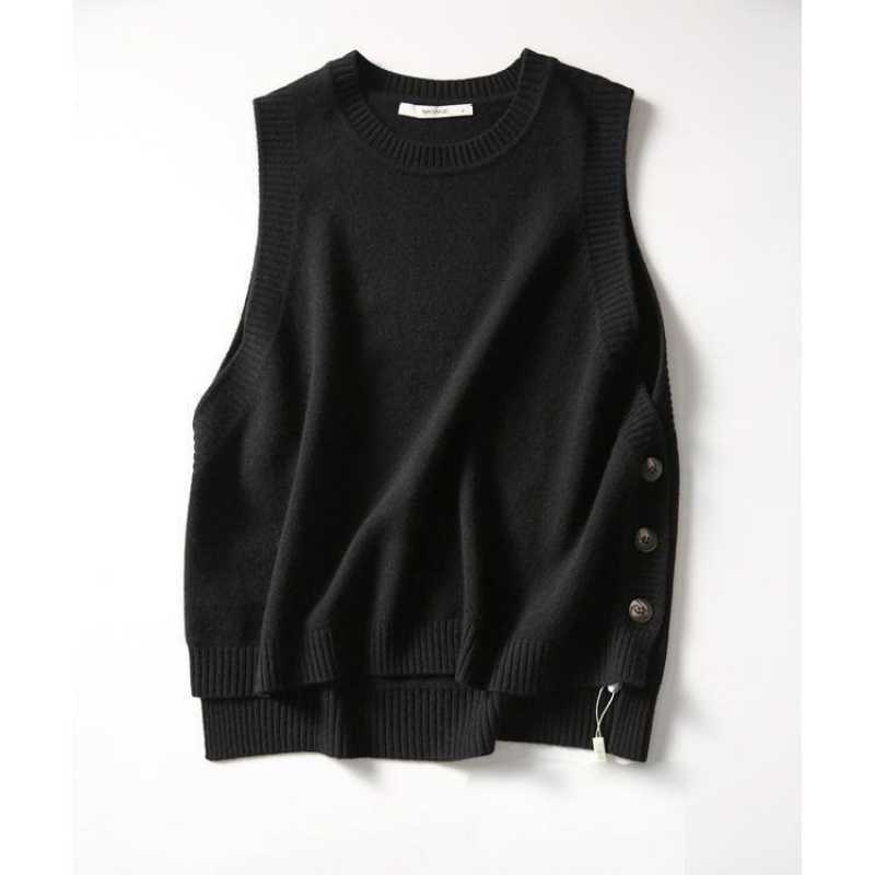 Spring And Autumn Sleeveless Knitted Waistcoat Loose Round Neck Sweater Vest Korean Style Outer Wear Wild Waistcoat Small Outer Wear Classic black [original authentic] Xl recommends 130-140 kg