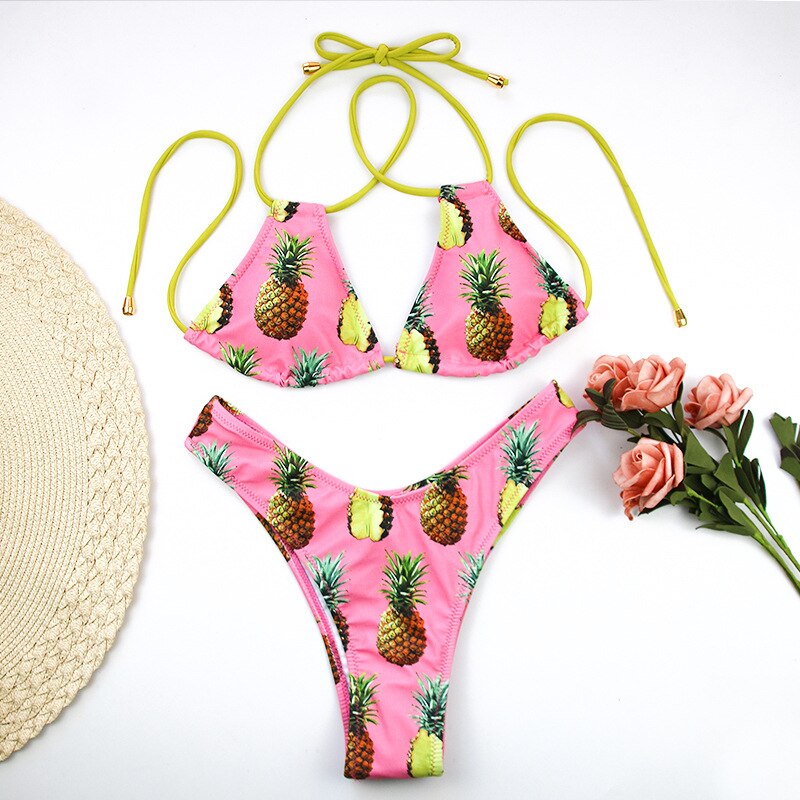 String Bikini Tanga Triangle Swimwear Pineapple