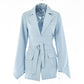 Style Hot Selling Spring New Cardigan Lace Waist Lapel Slim Suit Jacket Blue-grey