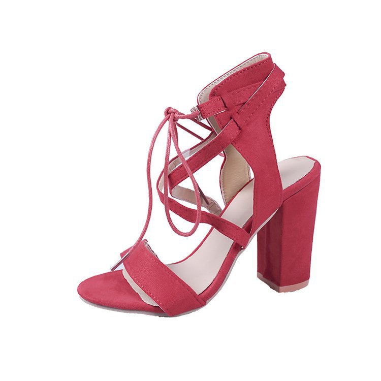 Super high heel hollow round head with sandals ankle strap buckle women shoes Red