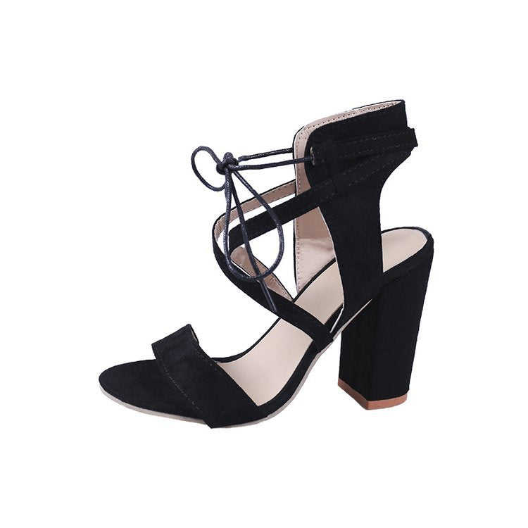 Super high heel hollow round head with sandals ankle strap buckle women shoes Black