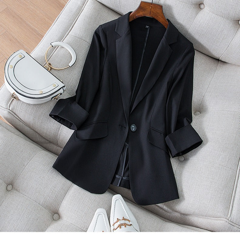 Tencel Linen Small Suit Jacket Three quarter Sleeve Summer New Korean Style Temperament Slim Fit Thin Top Black