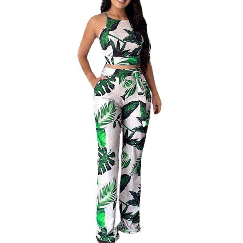 New Urban Leisure Print Top Pants Two piece Outfit Green S