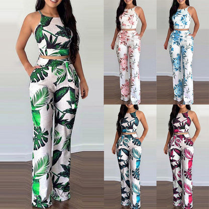 New Urban Leisure Print Top Pants Two piece Outfit Dark red