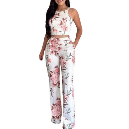 New Urban Leisure Print Top Pants Two piece Outfit Pink