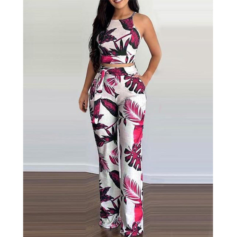 New Urban Leisure Print Top Pants Two piece Outfit Pink L