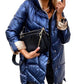 The United States new solid colour glossy retractable sleeves zip cardigan cotton jacket Blue