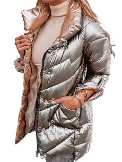 The United States new solid colour glossy retractable sleeves zip cardigan cotton jacket
