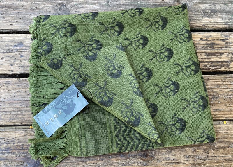 Thickened Outdoor Arabian Square Scarf Magic Scarf Special Forces Free Changeable Camouflage Headscarf Shawl Green skull camouflage 110*110cm