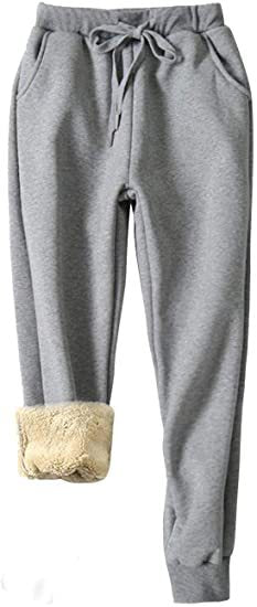 Warm Sherpa Lined Athletic Sweatpants Jogger Fleece Pants Light Grey
