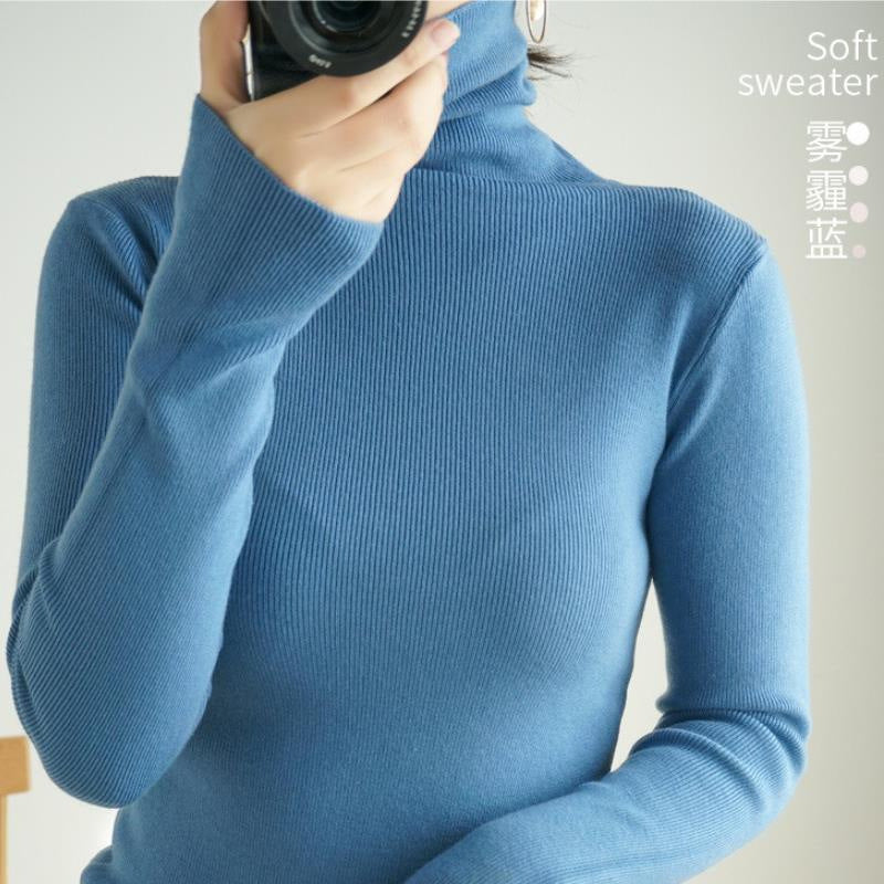 Wholesale Autumn And Winter Turtleneck Cashmere Sweater Pile Collar Thickened Pullover Sweater Bottoming Sweater Haze blue