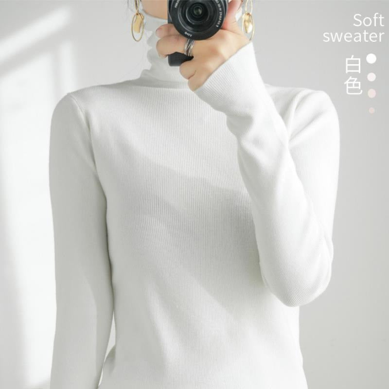 Wholesale Autumn And Winter Turtleneck Cashmere Sweater Pile Collar Thickened Pullover Sweater Bottoming Sweater White