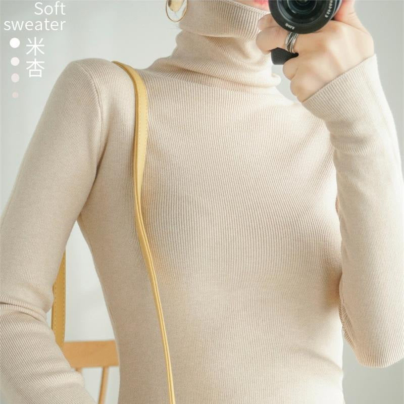 Wholesale Autumn And Winter Turtleneck Cashmere Sweater Pile Collar Thickened Pullover Sweater Bottoming Sweater Rice apricot