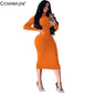 Black Turtleneck Long Sleeve Skinny Midi Bodycon Casual Dress Orange