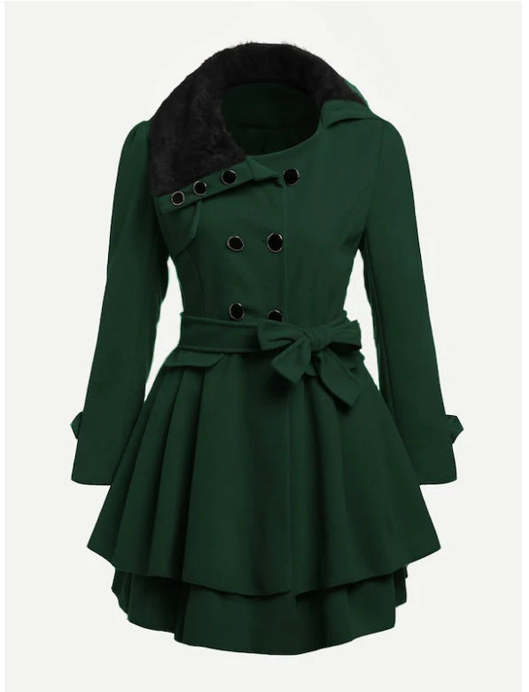 Winter Ladies Dress Slim Jacket Windbreaker Coat Sexy Dark green