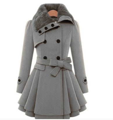 Winter Ladies Dress Slim Jacket Windbreaker Coat Sexy Gray