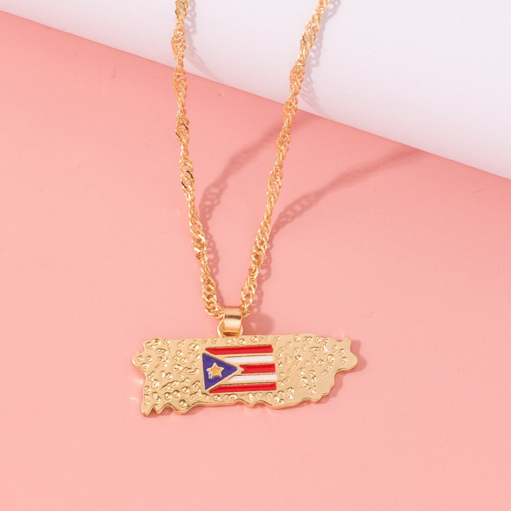 World Map Ivory Coast African Country Map Flag Pendant Necklace Student Stainless Steel Chain Patriotic Jewelry Puerto Rico