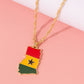 World Map Ivory Coast African Country Map Flag Pendant Necklace Student Stainless Steel Chain Patriotic Jewelry Ghana