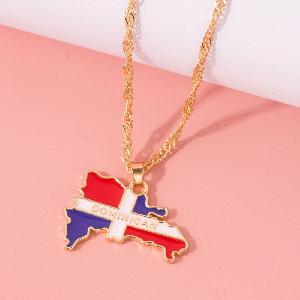 World Map Ivory Coast African Country Map Flag Pendant Necklace Student Stainless Steel Chain Patriotic Jewelry Dominica